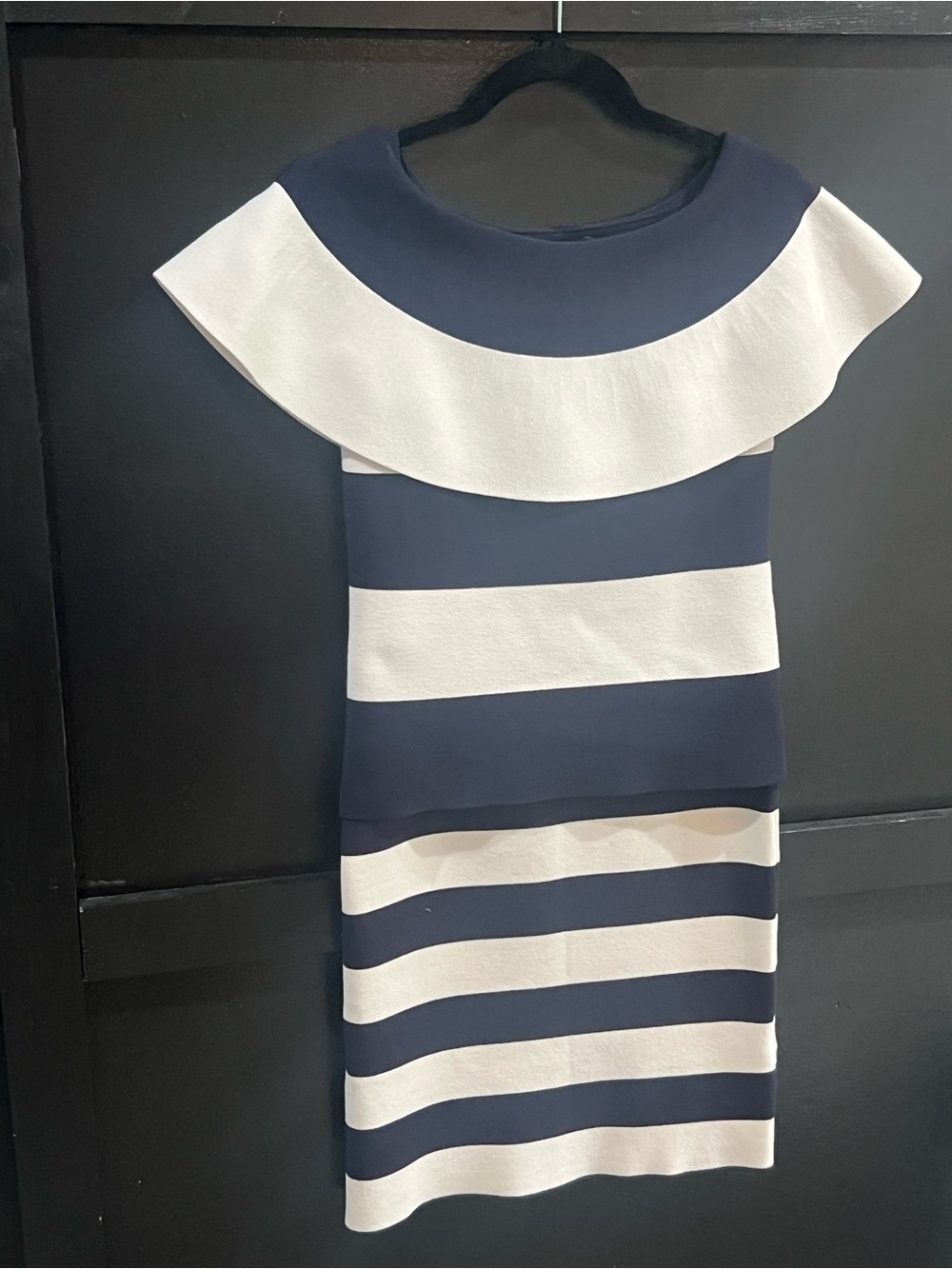 Ann Tyalor Stunning Navy and White Striped Off-Shoulder Two Piece Set - Picture 5 of 8